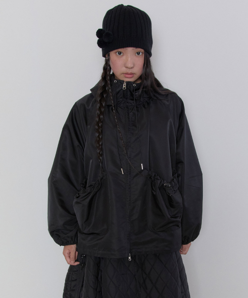 Drawstring Hood Jacket [Black]