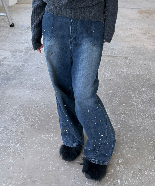 Rivet Splash Denim Pants [Blue]