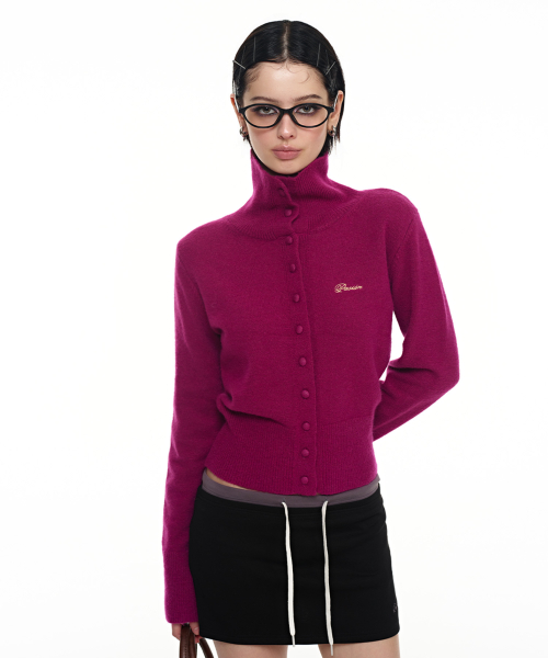 마렌 하이넥 니트 가디건_버건디 Maren High-Neck Knit Cardigan_Burgundy