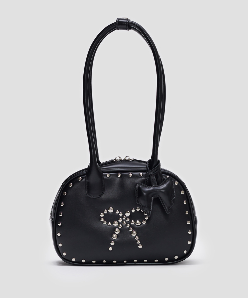 Ribbon Rivet Shoulder Bag [Black]
