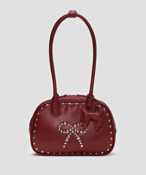 Ribbon Rivet Shoulder Bag [Red]