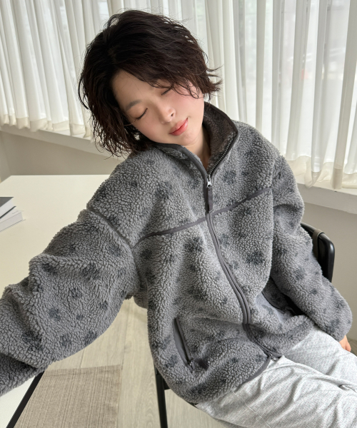 Mixed Bloom Fleece Jacket [Charcoal]