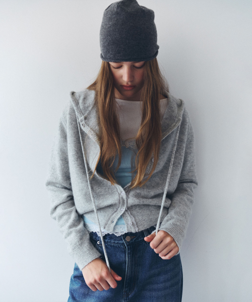 NUBASIC HOOD BUTTON CARDIGAN M/GRAY