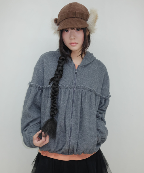 타입서비스 Shirred Fleece Zip Hoodie [Gray]