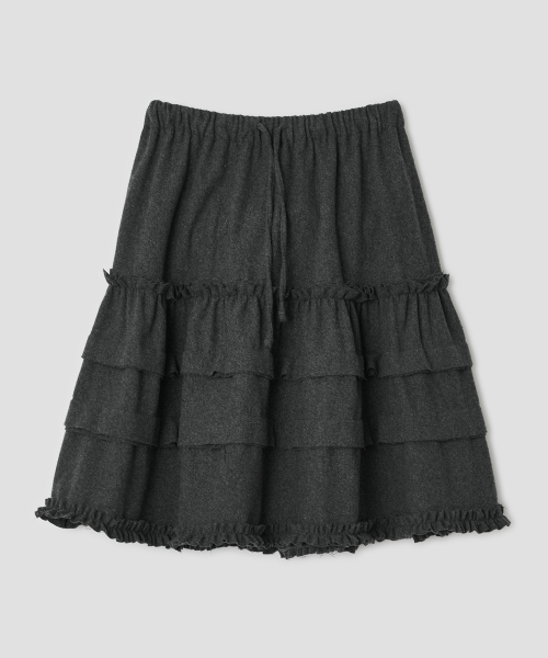 Wool Tiered Ruffle Skirt [Charcoal]
