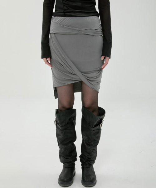 Asymmetrical Midi Skirt (FL-274_Dark Gray)