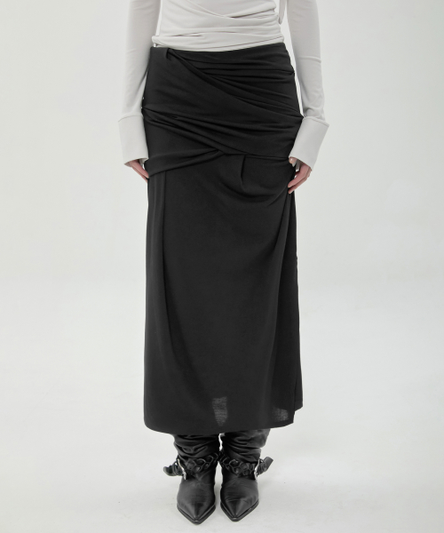 플레어업 Draped Long Skirt (FL-275_Black)