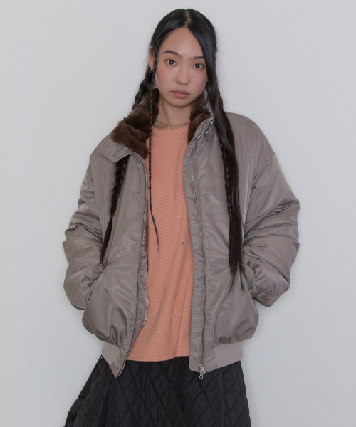 Fur Collar Bomber Jacket [Beige]