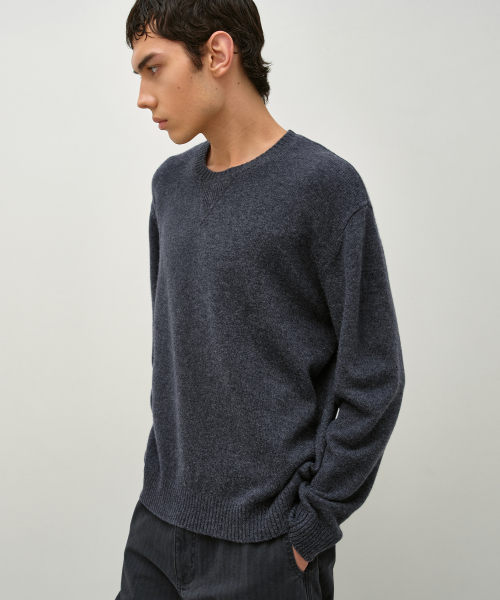 Gusset Wool Crew Neck Pullover GREY