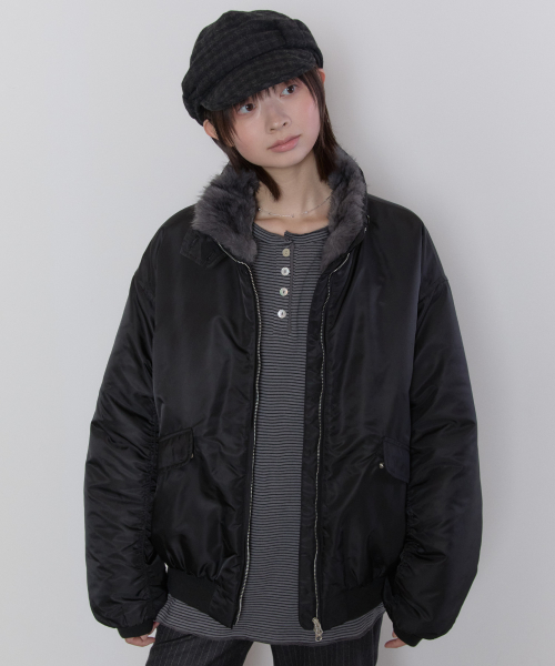 Fur Collar Bomber Jacket [Black]