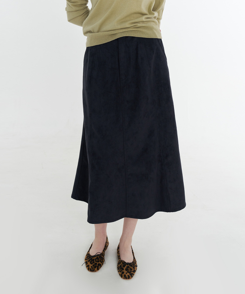 Serdo Suede Long Skirt - Navy
