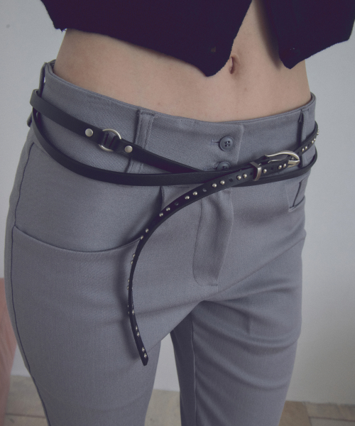 Double-Wrap Slim Studded Belt_CTA961(Black)