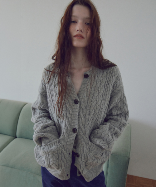 Wool Blend Arch Cable Oversized Cardigan_CTK283(Melange Grey)