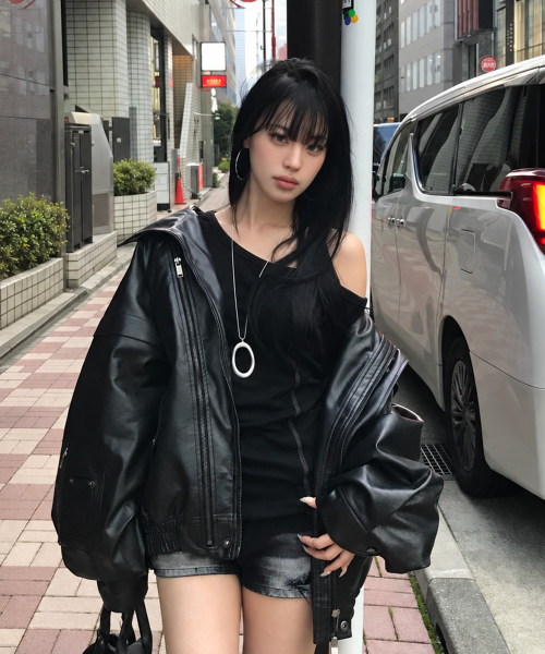 Panel Pocket Leather Bomber (Black)