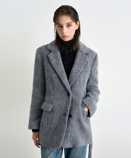 헤어리 벨티드 블레이저 코트 그레이 COWCT004GRAY