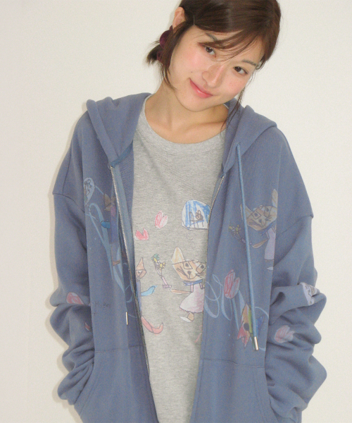 KIDS CAT DOODLE LONG SLEEVE GREY
