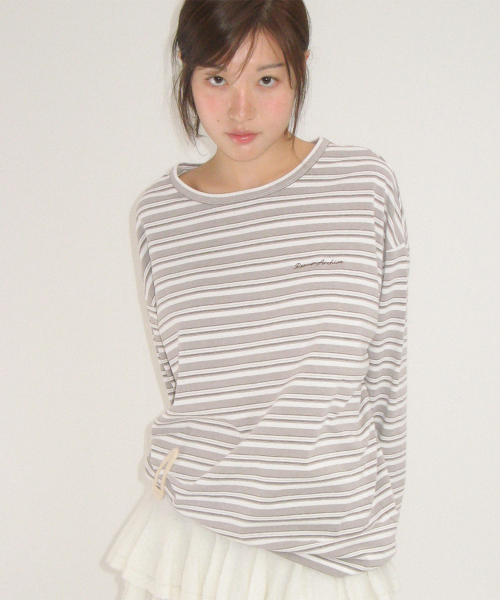 STRIPE LETTERING LONG SLEEVE BROWN