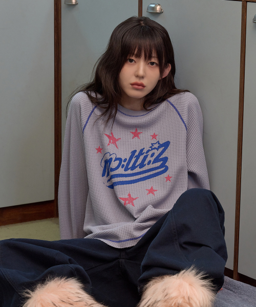 와플 래글런 롱슬리브 티셔츠 스카이블루