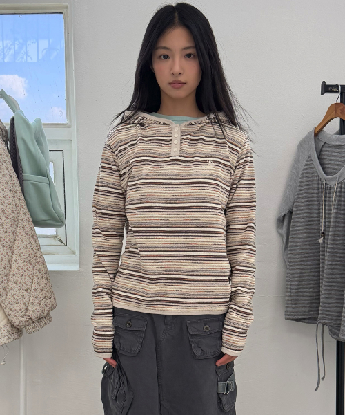 STRIPE KNIT HOODIE [IVORY]
