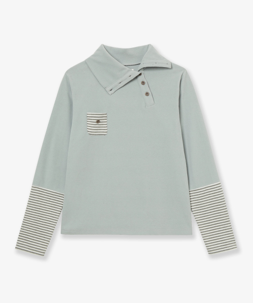 SLEEVE BLOCK HIGH NECK TEE [MINT]