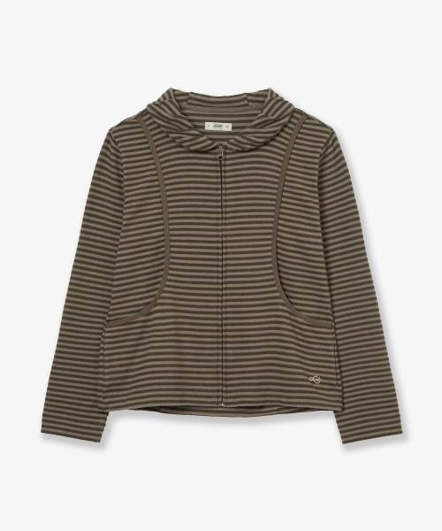 SHAWL COLLAR STRIPE ZIP UP [KHAKI]