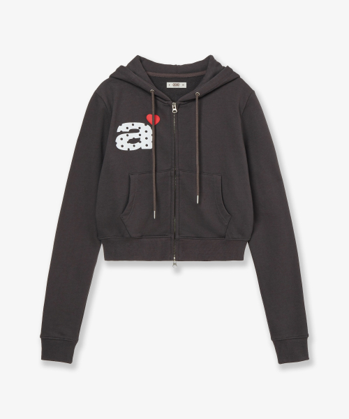 DOT SMALL LETTER CROP HOOD ZIP UP [CHARCOAL BROWN]