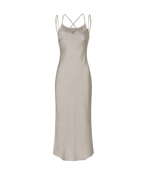 SWAN SATIN LONG DRESS beige
