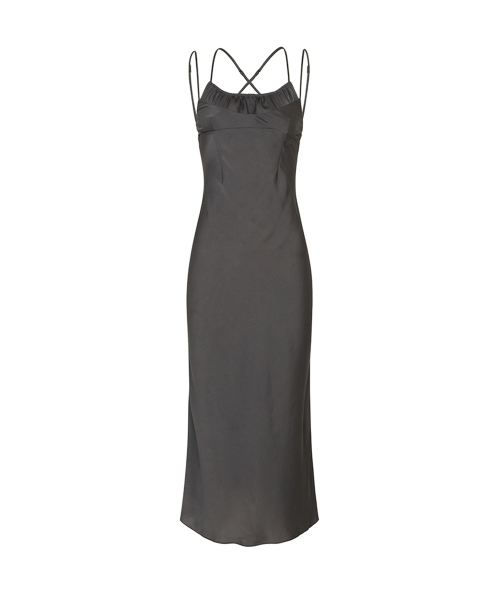 SWAN SATIN LONG DRESS charcoal