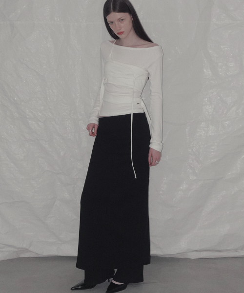 RILDIBEU Folding Punching Maxi Long Skirts_Black