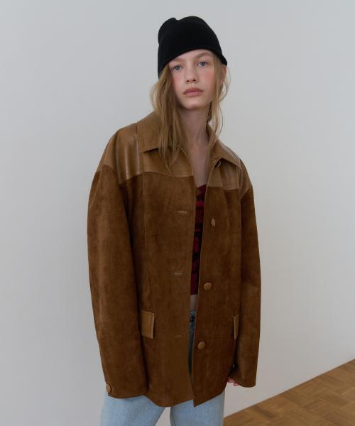 SOFT SUEDE RELAXED HALF JACKET_CAMEL