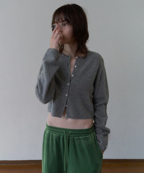 RACCOON SEMI-CROP CARDIGAN_MELANGE GREY
