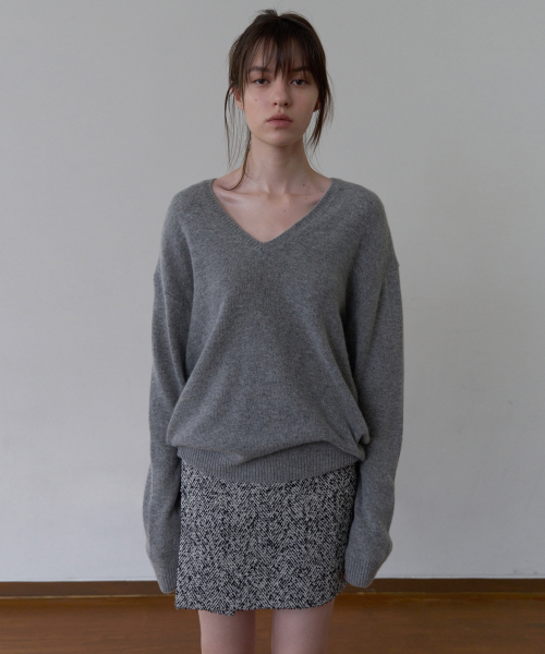 RELAXED FIT V-NECK KNIT_MELANGE GREY