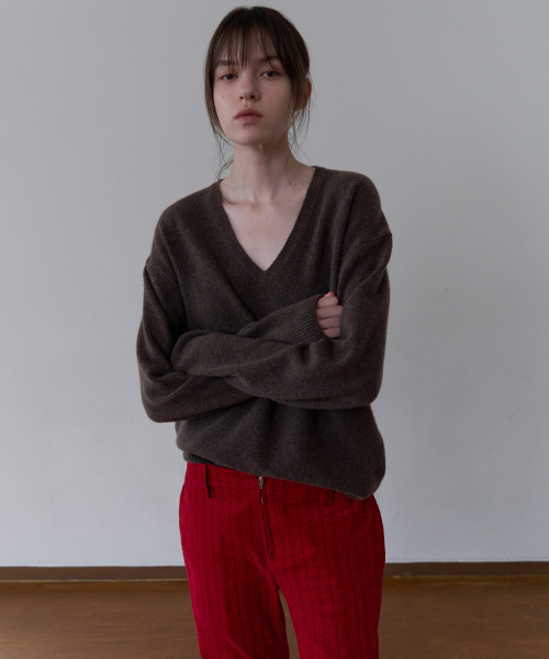 RELAXED FIT V-NECK KNIT_BROWN