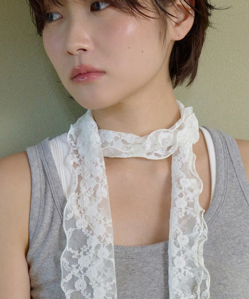 flower lace long scarf - ivory