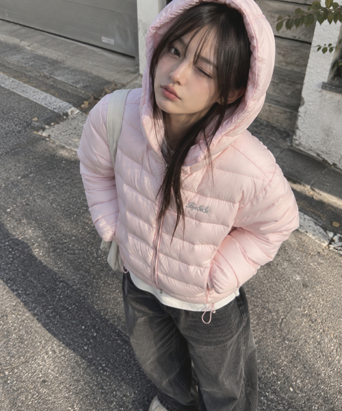 SiiSii 레터링 와펜 포인트 경량패딩 핑크