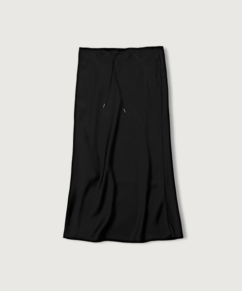 (woman) 스트링 새틴 롱 스커트_Black