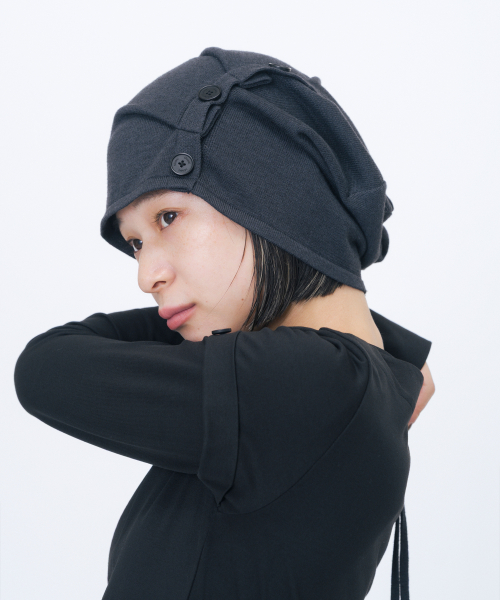 Cowl shirring string beanie CHARCOAL