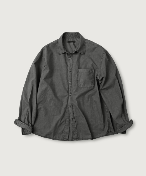 무드인사이드 워시드 세미 크롭 피그먼트 셔츠_Charcoal
