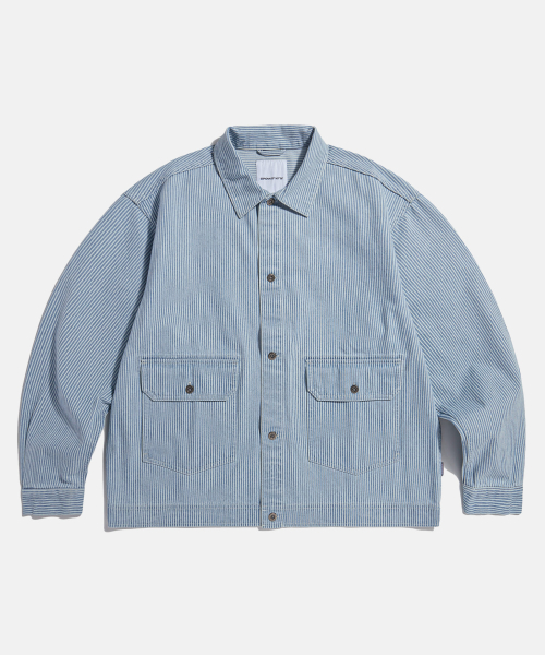 Hickory Stripe Trucker Shirt Jacket Light Blue