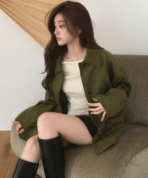 (JK-3075)SUEDE SET-UP CLASSIC HALF JACKET