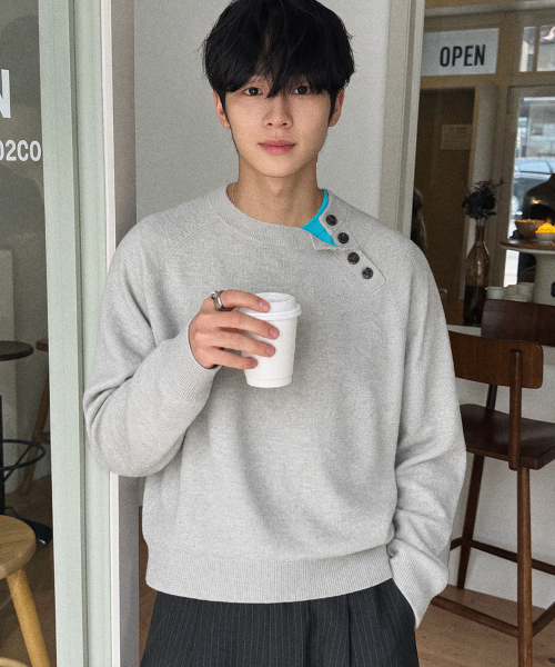 사선 헨리넥 니트 (3color)