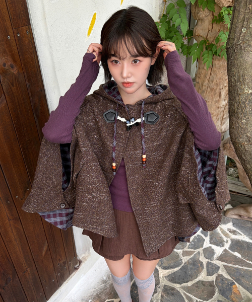 루나키후 WXJ053 모리노코 후드 망토 (BROWN)