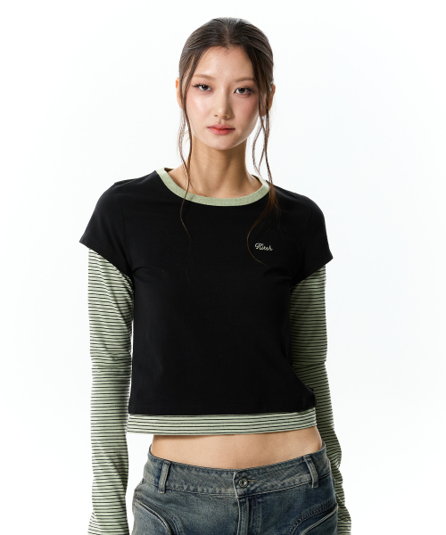 STRIPE LAYERED LONG SLEEVE(BLACK)