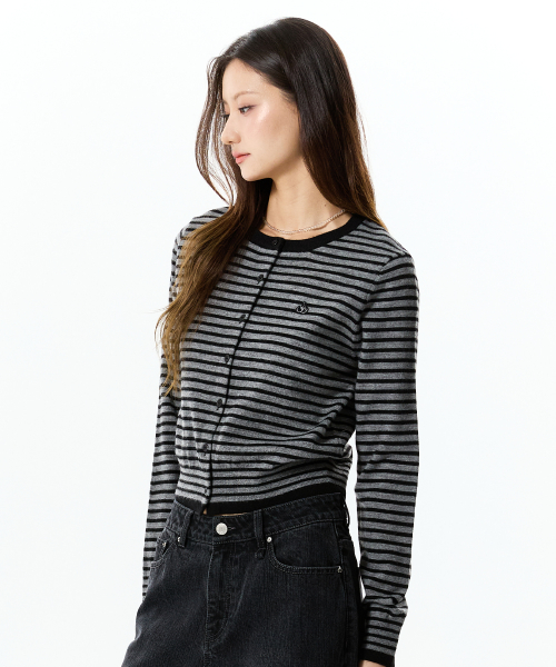 STRIPE CHERRY CARDIGAN(BLACK)