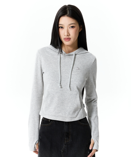 STRIPE SLIM-FIT HOODIE(MELANGE GRAY)