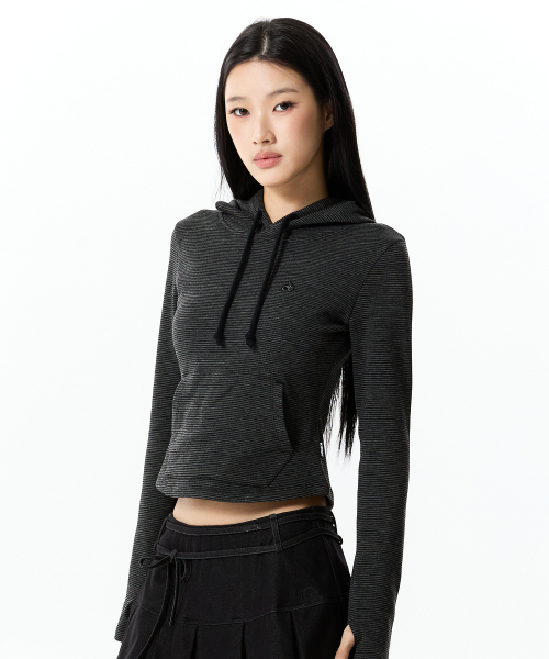 STRIPE SLIM-FIT HOODIE(BLACK)