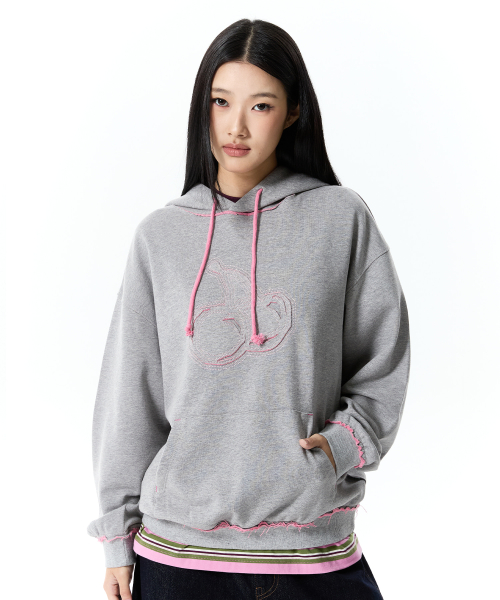 CHERRY APPLIQUE LOOSE-FIT HOODIE(MELANGE GRAY)