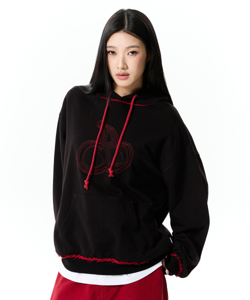 CHERRY APPLIQUE LOOSE-FIT HOODIE(BLACK)