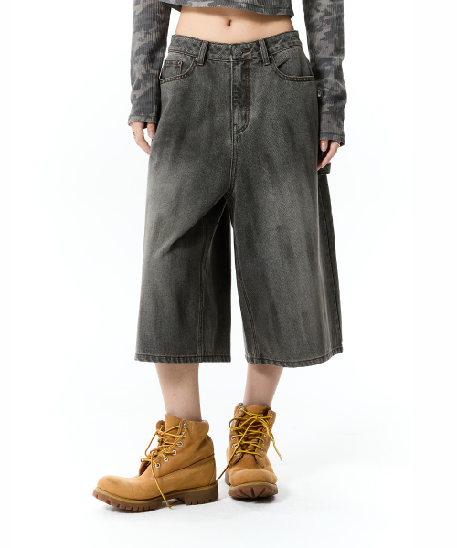 BERMUDA CARPENTER DENIM SHORTS(BLACK)