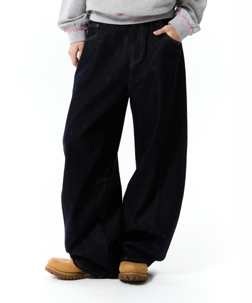 BIG WIDE CURVED PANTS(INDIGO BLUE)